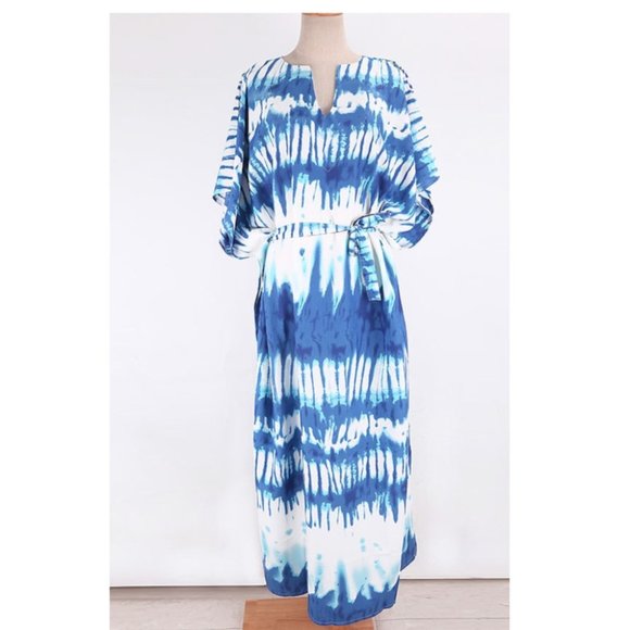 Tie Dye Caftan Beach Swim Coverup Maxi Dress - Picture 13 of 15